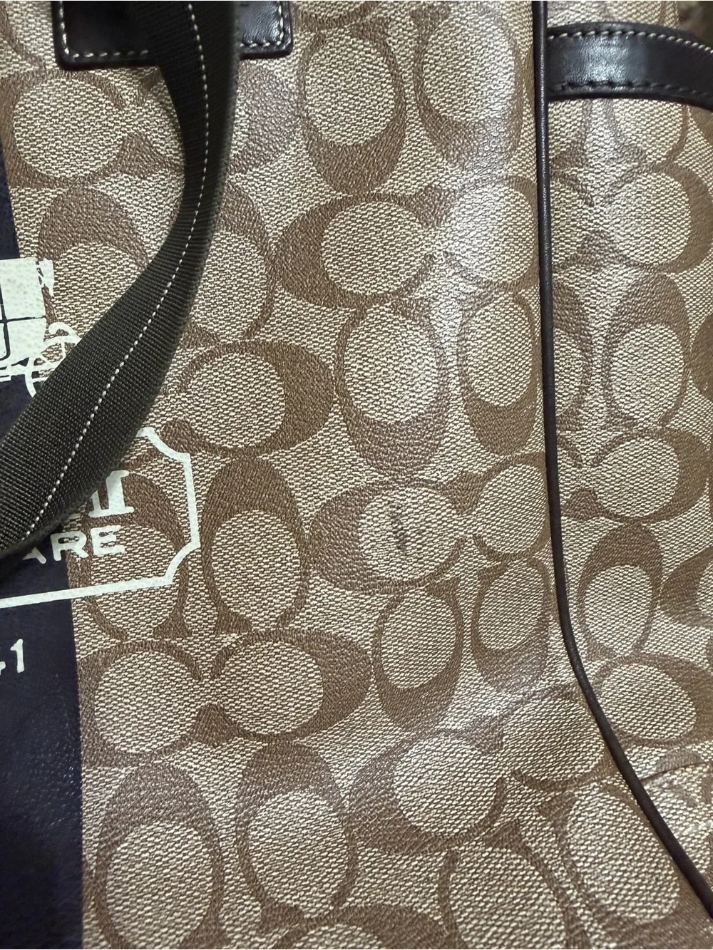 Coach Brown Signature Stripe Messenger Tote with Red & Navy Accents